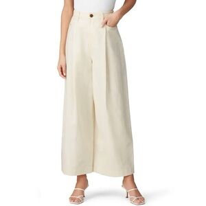 Vince Wide Leg Cropped Pleated Trousers Size 4 Beige Linen Cotton Spring Office
